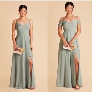 Birdy Grey Devin Convertible Chiffon Long Dress Gown Sage Green Medium